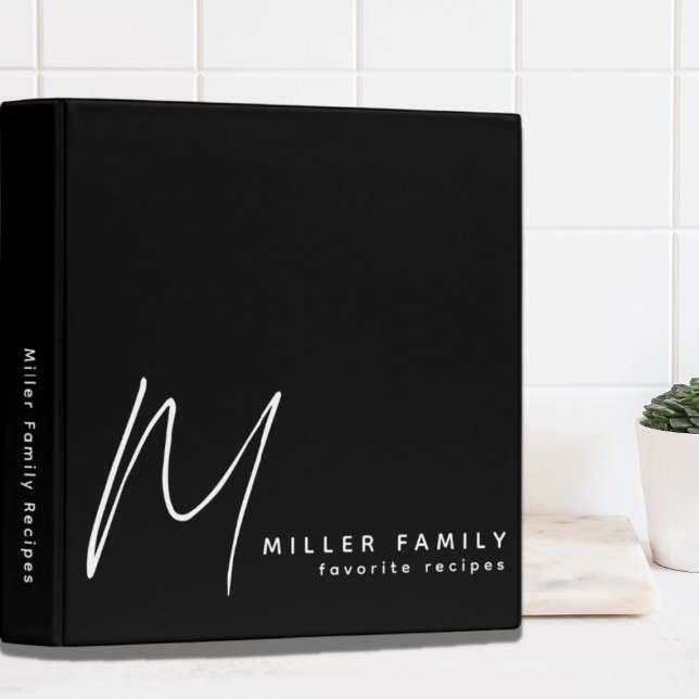 Modern Minimalist Monogram Family Recipes 3 Ring Binder (Creator Uploaded)