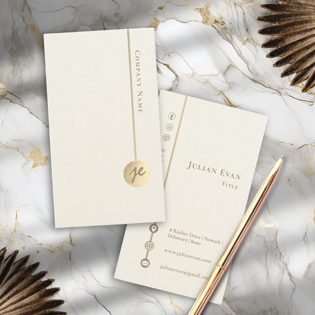 Modern Minimalist Monogram Faux Linen White & Gold Business Card (Modern Minimalist Monogram Faux Linen White & Gold Business Card)