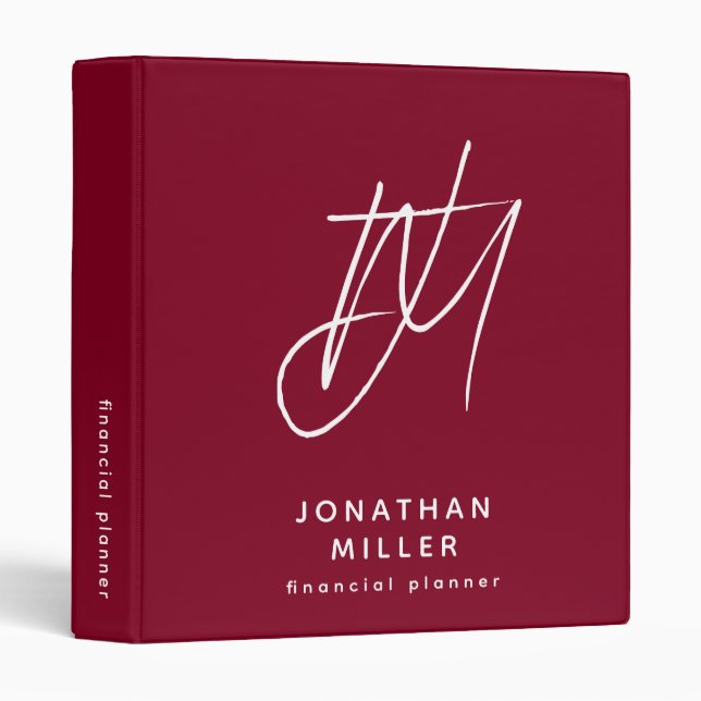 Modern Minimalist Monogram Financial Planner 3 Ring Binder (Front/Spine)