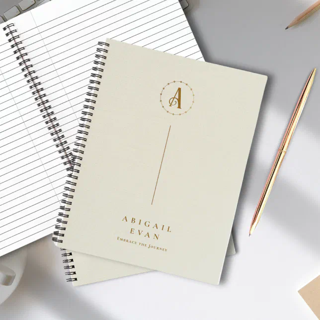 Modern Unique Notebook Modern Minimalist Monogram Gold and cream Spiral Notebook | Zazzle