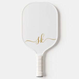 Modern Minimalist Monogram Gold Script Custom Pickleball Paddle