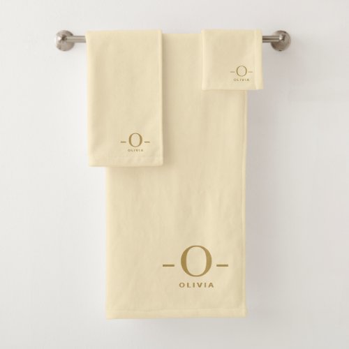 Modern Minimalist Monogram Gold White Bath Towel Set