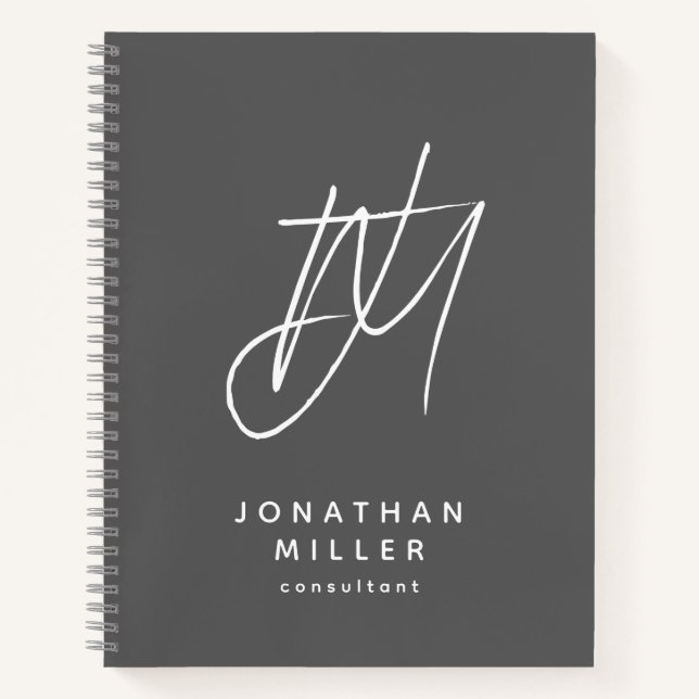 Modern Minimalist Monogram Gray Notebook (Front)