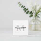 Modern Minimalist Monogram Gray on White Square Business Card (Standing Front)