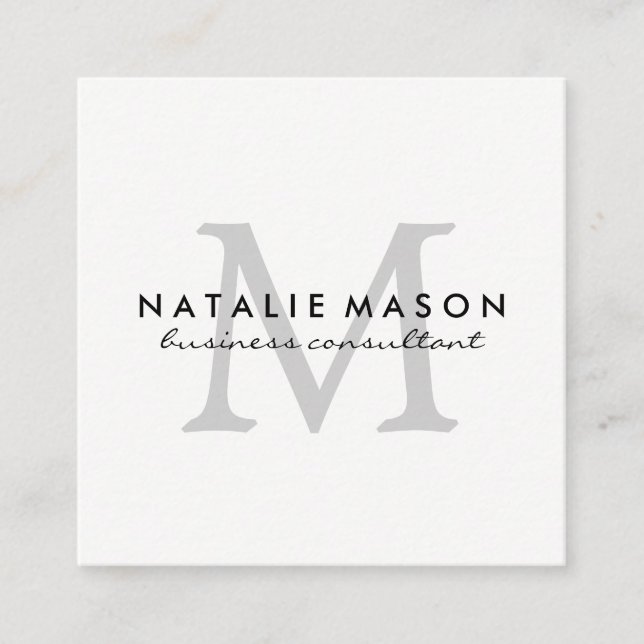 Modern Minimalist Monogram Gray on White Square Business Card (Front)