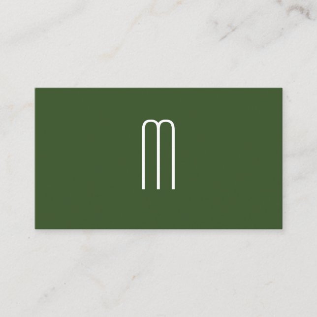 Modern Minimalist Monogram Green Business Card (Front)