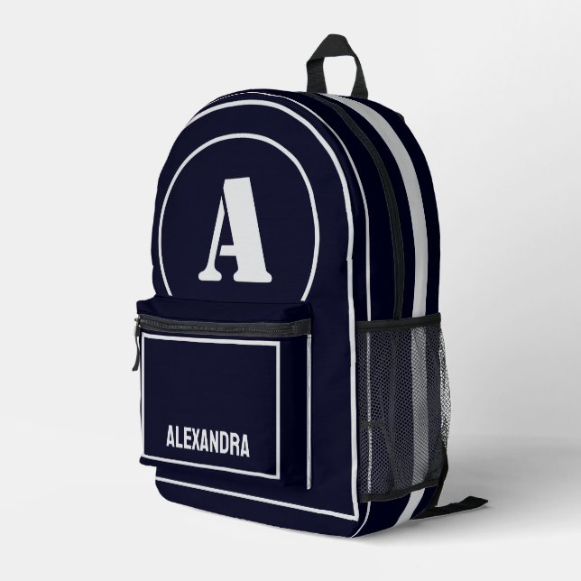 Modern Minimalist Monogram Initial, Birthday gift Printed Backpack (Back Corner Right)