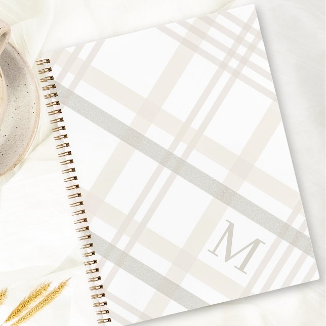 Modern Minimalist Monogram Initial Elegant Plaid Notebook (Creator Uploaded)