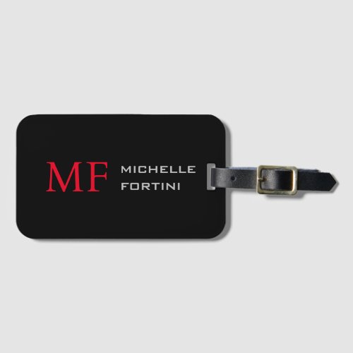 Modern Minimalist Monogram Initial Plain Red Black Luggage Tag