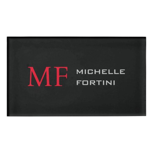 Modern Minimalist Monogram Initial Plain Red Black Name Tag