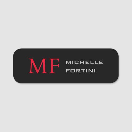 Modern Minimalist Monogram Initial Plain Red Black Name Tag