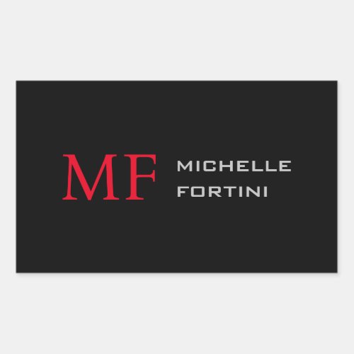 Modern Minimalist Monogram Initial Plain Red Black Rectangular Sticker