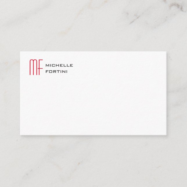 Modern Minimalist Monogram Initial Plain Red White Enclosure Card (Front)