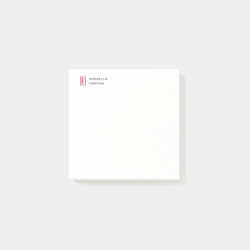 Modern Minimalist Monogram Initial Plain Red White Post_it Notes