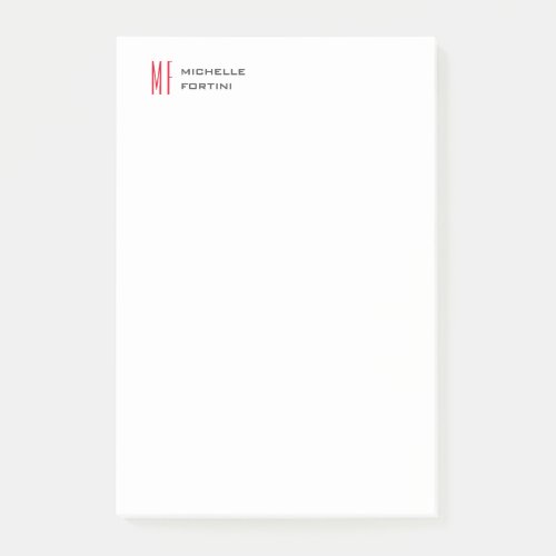 Modern Minimalist Monogram Initial Plain Red White Post_it Notes