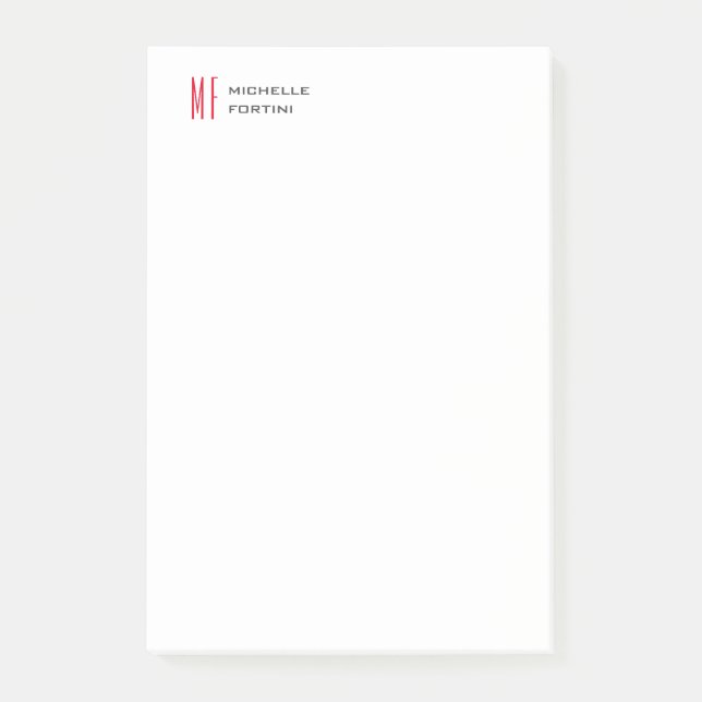 Modern Minimalist Monogram Initial Plain Red White Post-it Notes (Front)