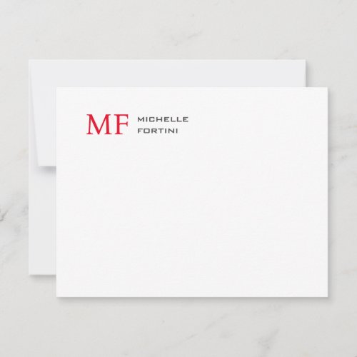 Modern Minimalist Monogram Initial Plain Red White RSVP Card