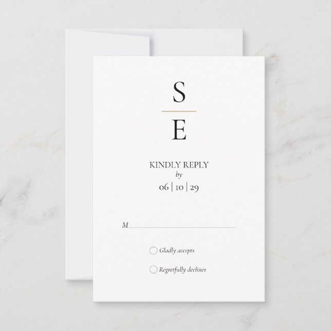 Modern Minimalist Monogram Initials Wedding RSVP C Card (Front)