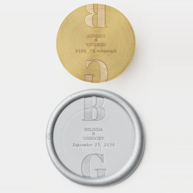 Modern Minimalist Monogram Initials Wedding Wax Seal Stamp (Stamped)