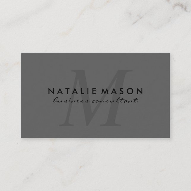 Modern Minimalist Monogram Italic Gray Business Card (Front)