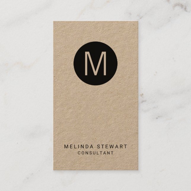 Modern Minimalist Monogram Kraft Paper Business Card (Front)