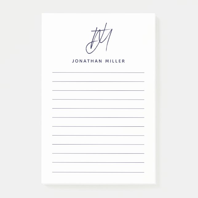 Modern Minimalist Monogram Lined Post-it Notes (Front)