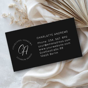 Modern, minimalist, monogram, logo, circle, black business card