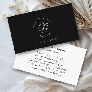 Modern, minimalist, monogram, logo, circle, black business card