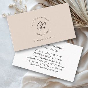 Modern, minimalist, monogram, logo, circle, brown business card