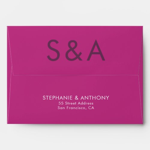 Modern Minimalist Monogram Magenta White Wedding Envelope