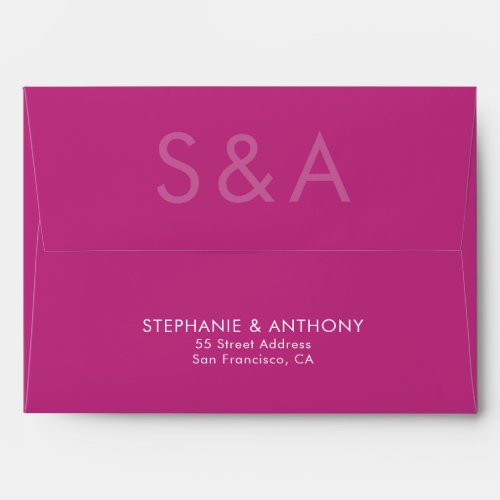 Modern Minimalist Monogram Magenta White Wedding Envelope