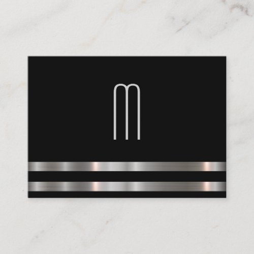 Modern Minimalist Monogram Metallic Silver Trim Business Card