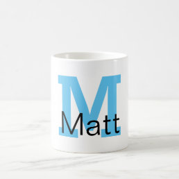 Modern Minimalist Monogram Name Blue White Coffee Mug