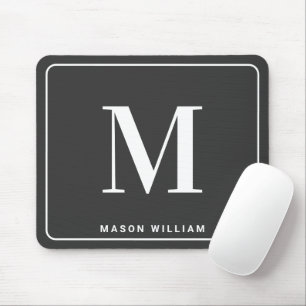 Modern Minimalist Monogram & Name - Charcoal Gray Mouse Pad