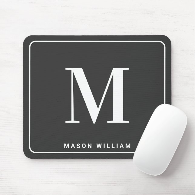 Modern Minimalist Monogram & Name - Charcoal Gray Mouse Pad (With Mouse)