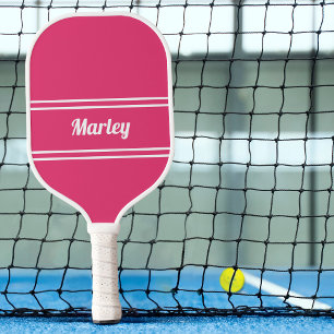 Modern Minimalist Monogram Name Girly Pink Sports Pickleball Paddle