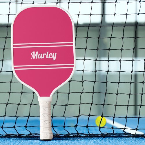 Modern Minimalist Monogram Name Girly Pink Sports Pickleball Paddle