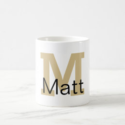 Modern Minimalist Monogram Name Gold Black Coffee Mug