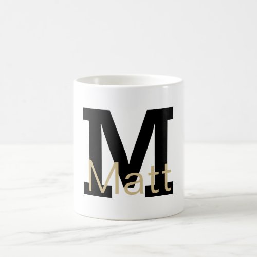 Modern Minimalist Monogram Name Gold Black  Coffee Mug