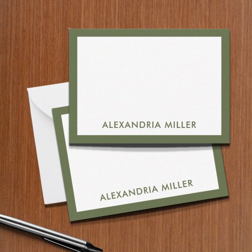 Modern Minimalist Monogram Name Olive Note Card