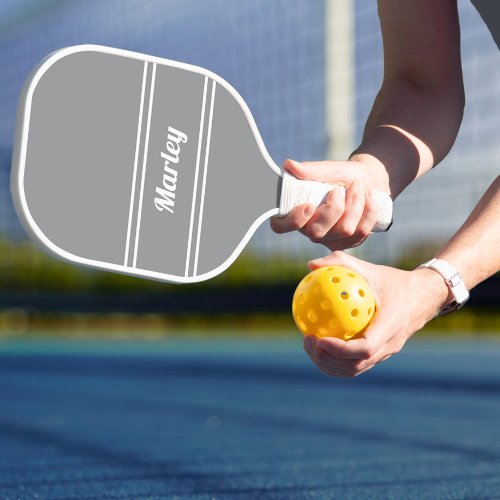 Modern Minimalist Monogram Name Sports Player Gray Pickleball Paddle