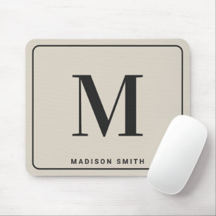 Modern Minimalist Monogram & Name - Stylish Beige Mouse Pad