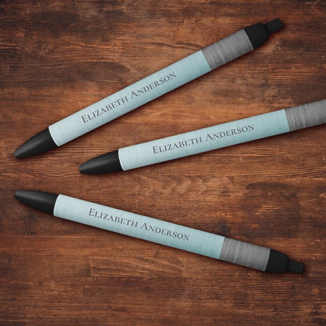 Modern Minimalist Monogram Name Teal Blue Metallic Pen (Modern Metallic blue and grey monogram name office pens)