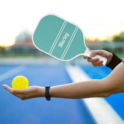 Modern Minimalist Monogram Name Teal Green Sports Pickleball Paddle