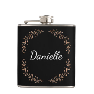 Modern Minimalist Monogram Name w/ Gold Branches Flask
