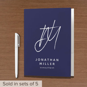 Modern Minimalist Monogram Navy Pocket Folder
