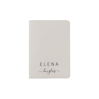 Modern Minimalist Monogram Neutral Script Passport Holder