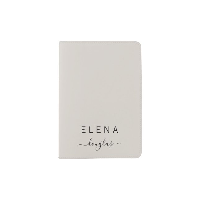 Modern Minimalist Monogram Neutral Script Passport Holder (Front)