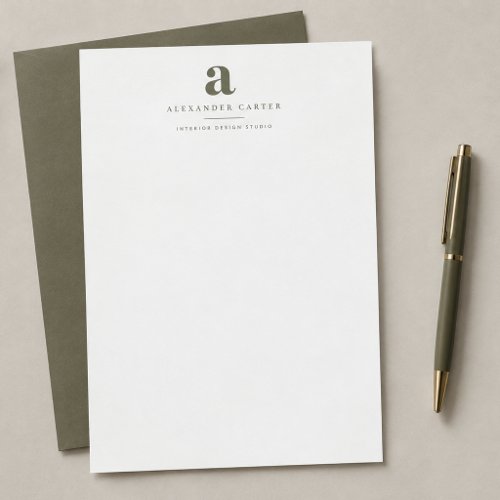 Modern Minimalist Monogram Olive Green Business Letterhead