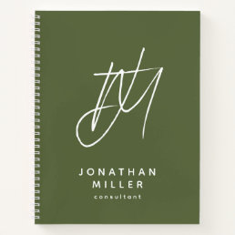 Modern Minimalist Monogram Olive Green Notebook